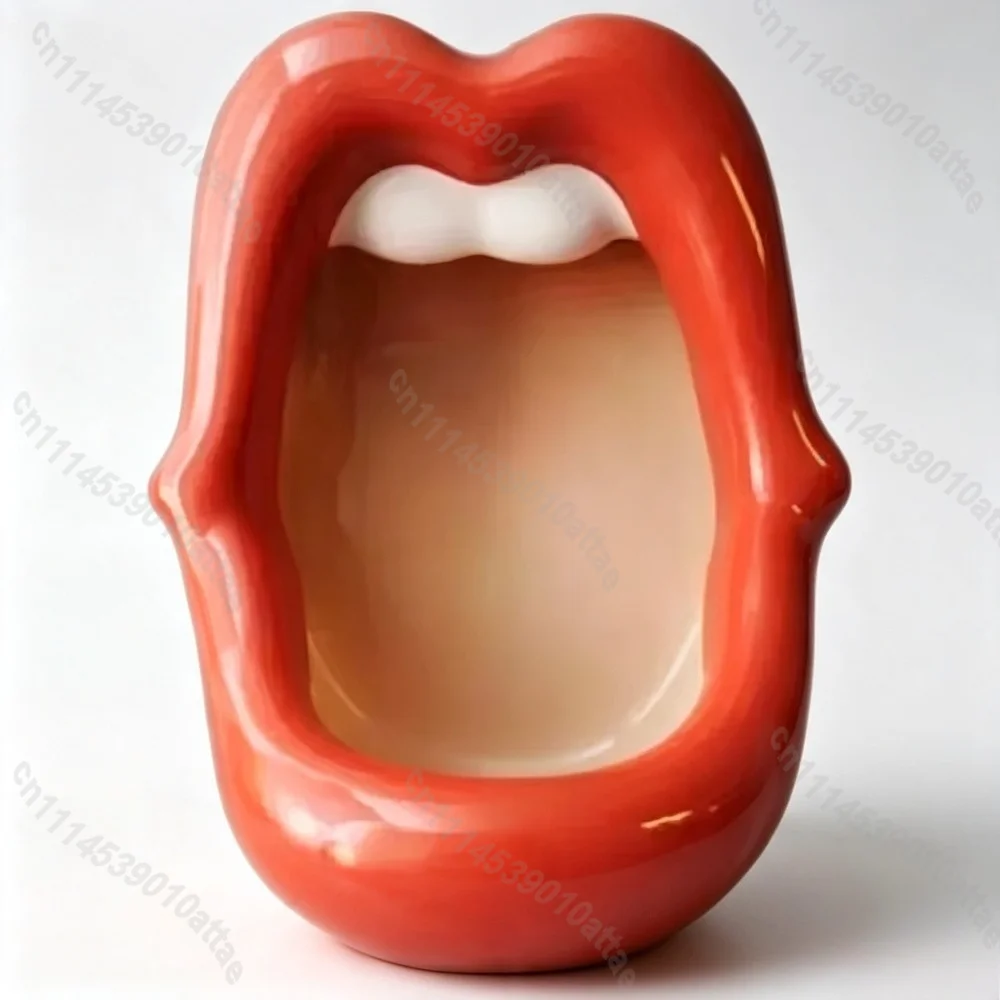 Creative Wall‑Mounted Lip‑Shaped Ceramic Urinal, Red Lips Design, Personalized Bathroom Fixture For Bar Club Restaurant