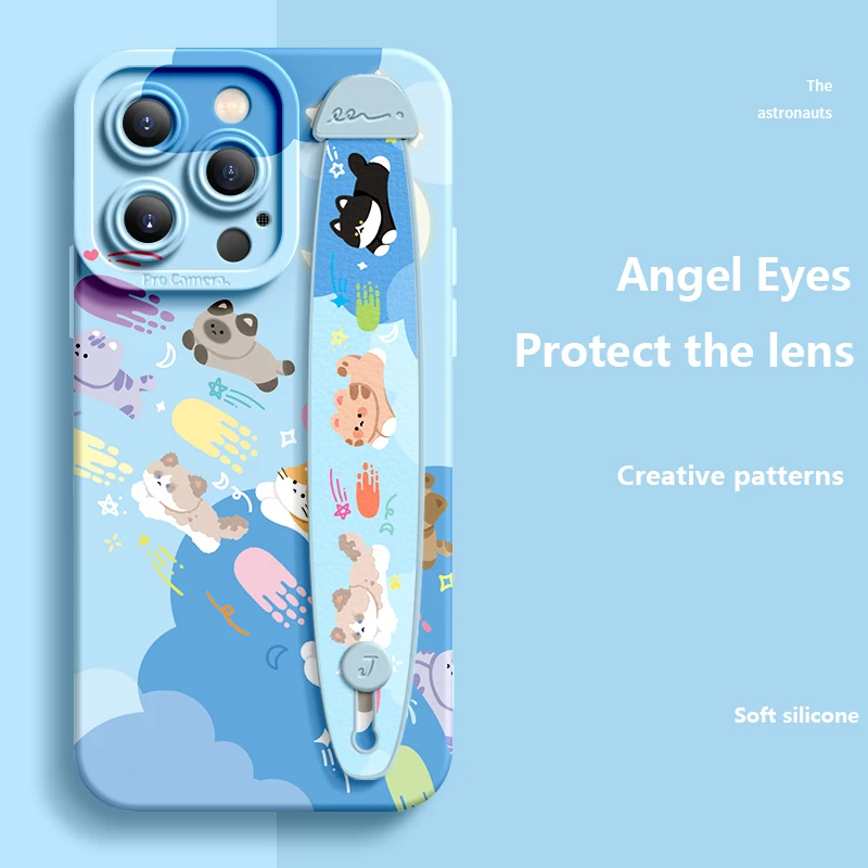 Deluxe Oval wrist band bracket Applicable Iphone16 11 12 13 14 15 Pro Max X Xr Xs Soft Silicone Cell Phone Case Small Animals