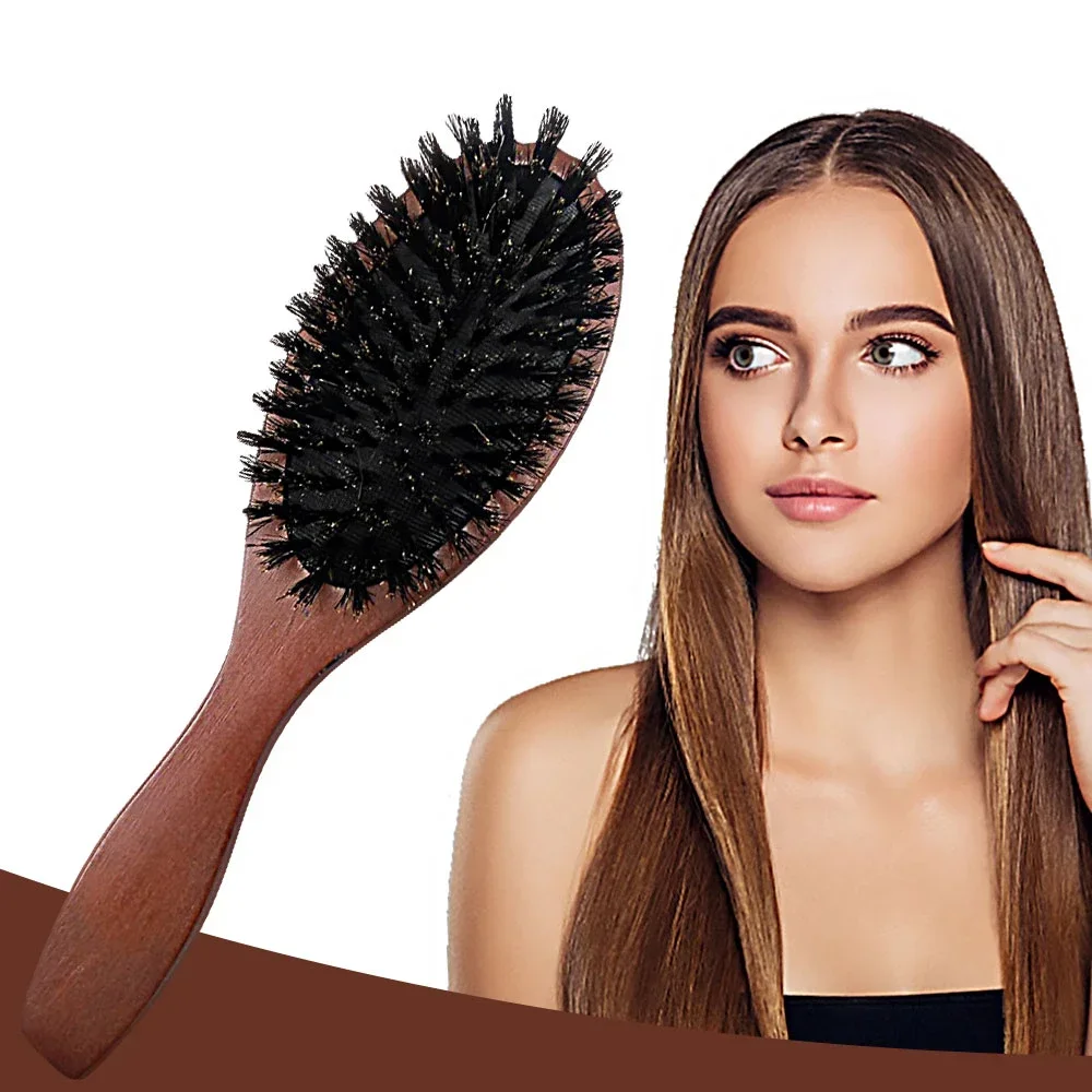Natürlicher Wildschweinborstenkamm, antistatisch, oval, für Friseure, Haarstyling, Holz, Damen-Haarbürste – Detail 2