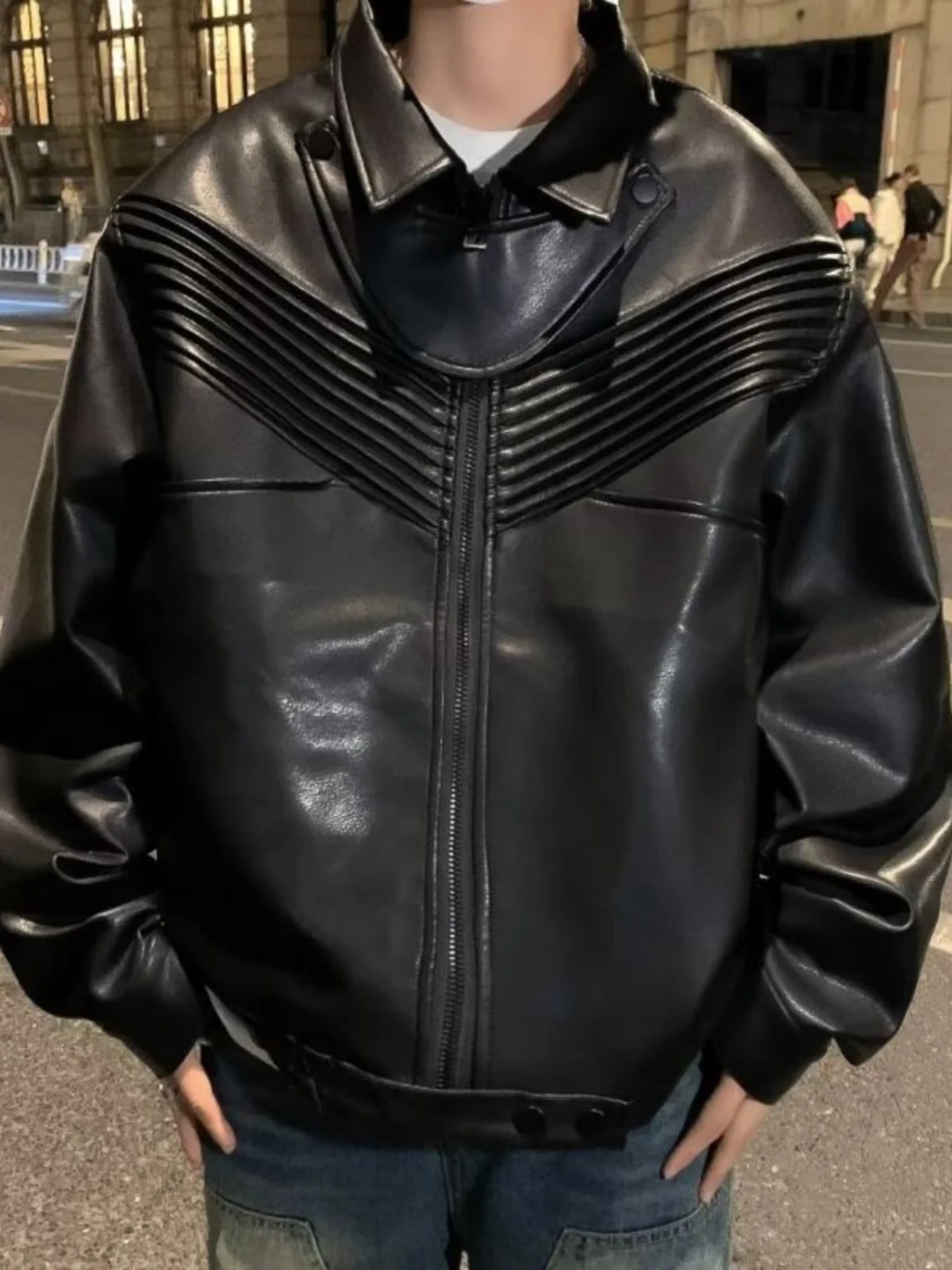 

American Sle Retro Leather Jaet Men's Spring Autumn Vintage Design High Jaet Trendy Motorcycle Clothes Loose Fit Outerwear