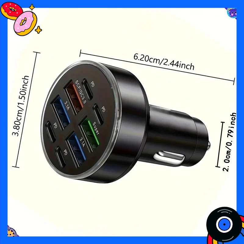 شاحن هاتف محمول للسيارة 8 في 1 مع QC3.0 شحن سريع PD + USB مؤشر LED مزدوج الإخراج مدمج ومحمول مناسب للسيارات #4