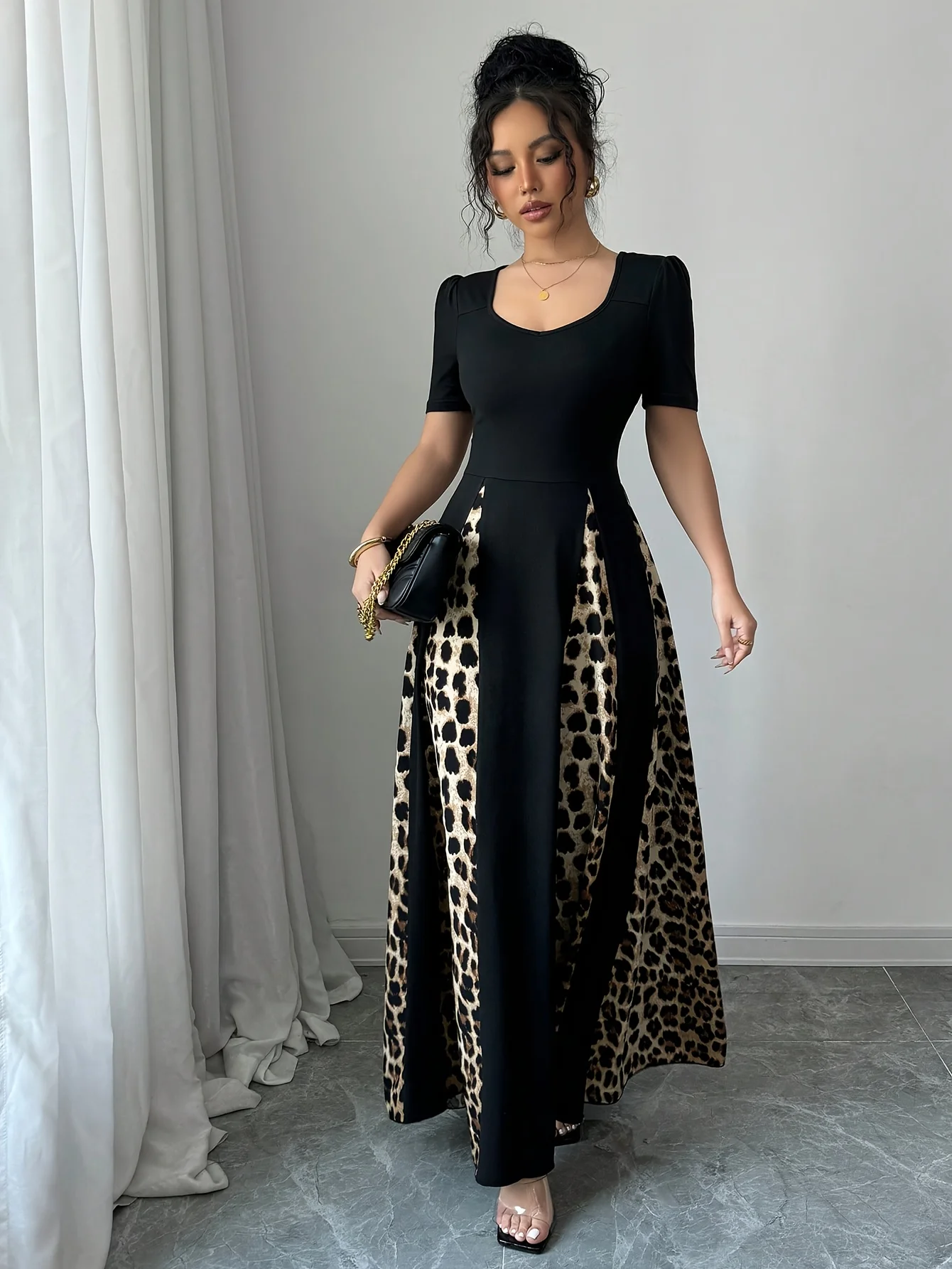 Dresses for Women New Short Sleeve O-Neck Slim Women Dress Leopard Patchwork A-LINE Dress Women Vestidos De Verano Mujer Q1880