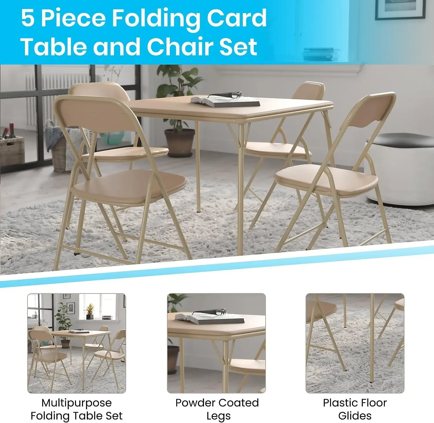 Furniture 5-Piece Folding Card Table and Chairs Set, Portable Event Table and Chairs Set for Indoor and Outdoor