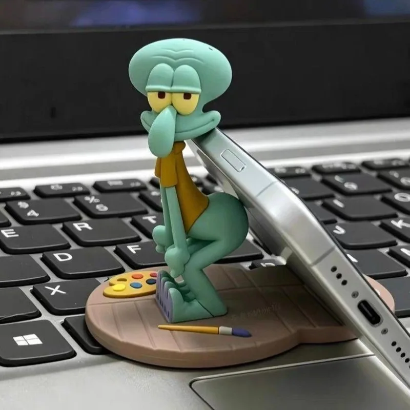 SpongeBob Squidward Phone Stand Holder 3D Resin Figure Desk Organizer Cute Cartoon Nerd Artwork
