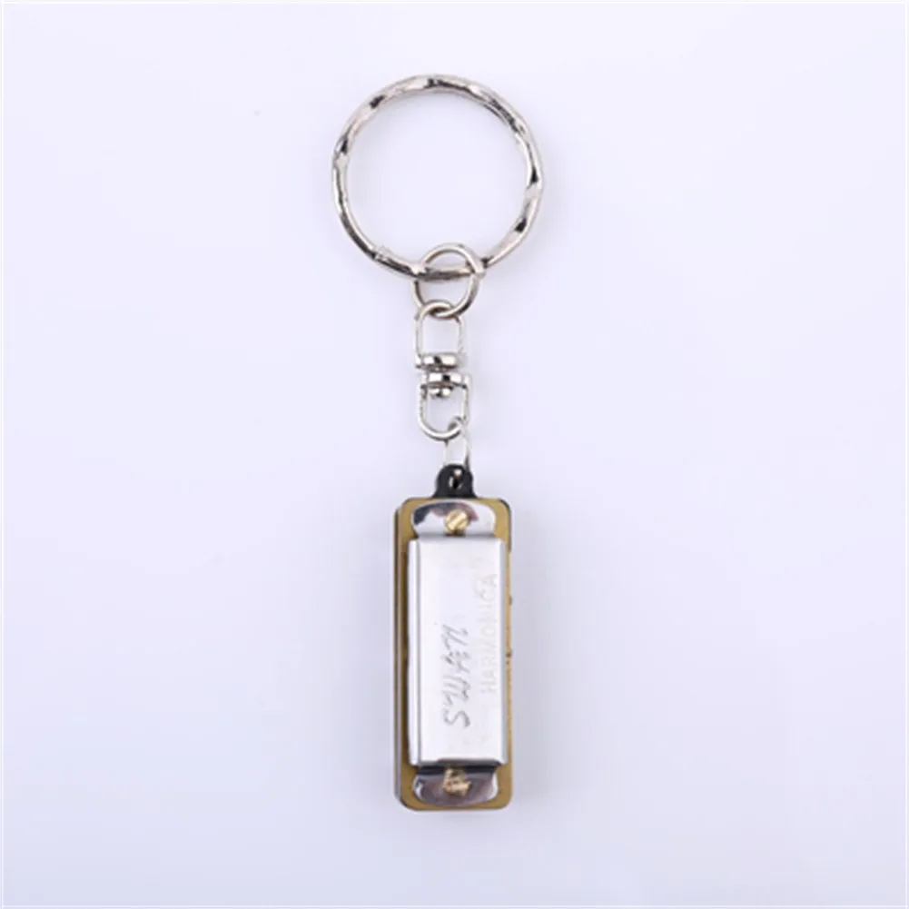 Mini Harmonica Keychain 4 Holes 8 Tone Portable Small Mouth Organ Silver 35x13x11mm Instruments For Children Friends