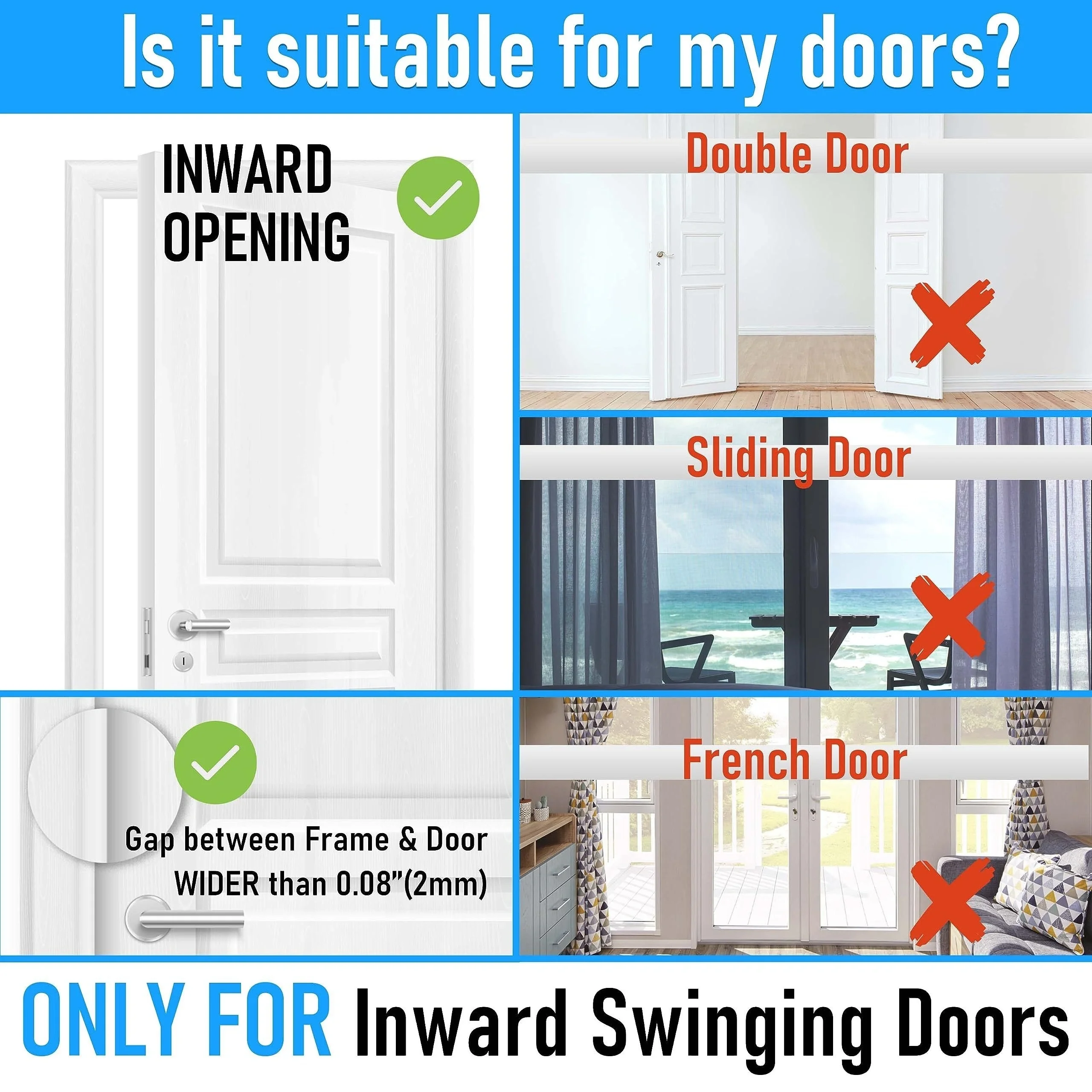 Home Security Door Reinforcement Lock Home Security Door Lock Stop for Toddler Childproof Door Lock Night Lock Withstand 800 Lbs