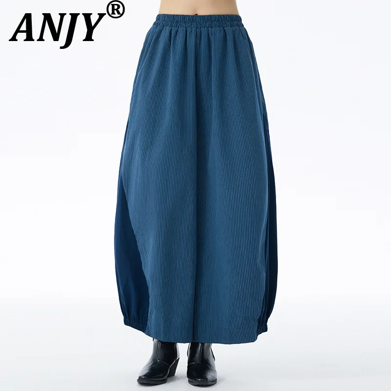 

ANJY Autumn Winter New Women European Fashion Striped Color Block Loose Wide Leg Pants Ins Trendy Slimming Elegant Casual A15602
