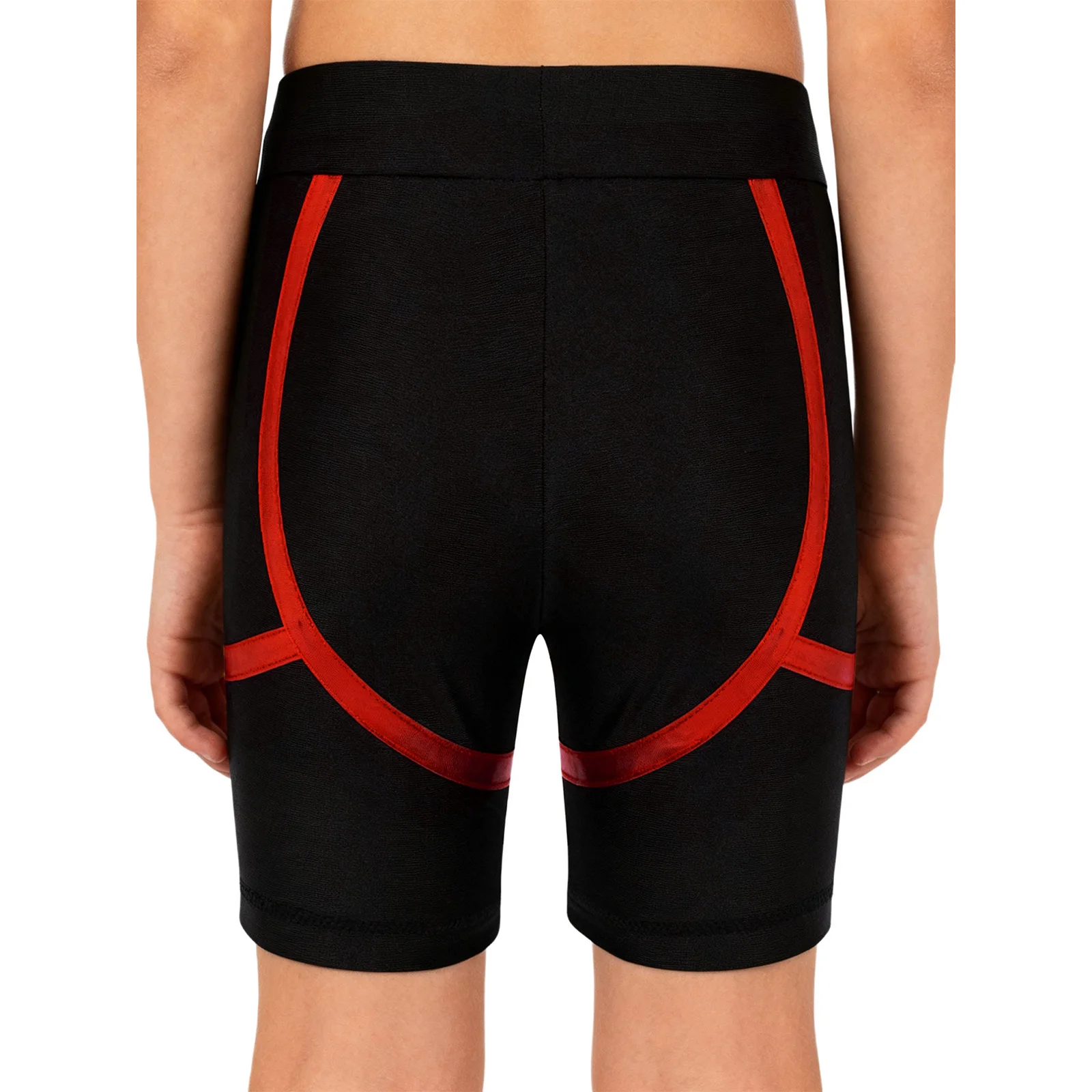 Pantaloncini da palestra Ragazzi Elastico Ginnastica Allenamento Performance Costume Pantaloncini di colore a contrasto metallico Pattinaggio su ghiaccio di figura Dancewear