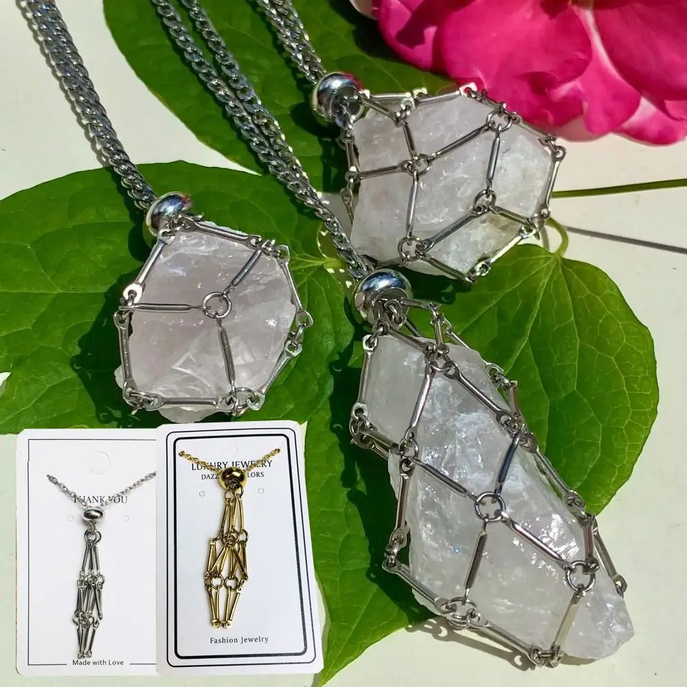 New Crystal Holder Cage Necklace Interchangeable Adjustable Crystal Net Metal Necklace for Women Men Stone Collecting Holder