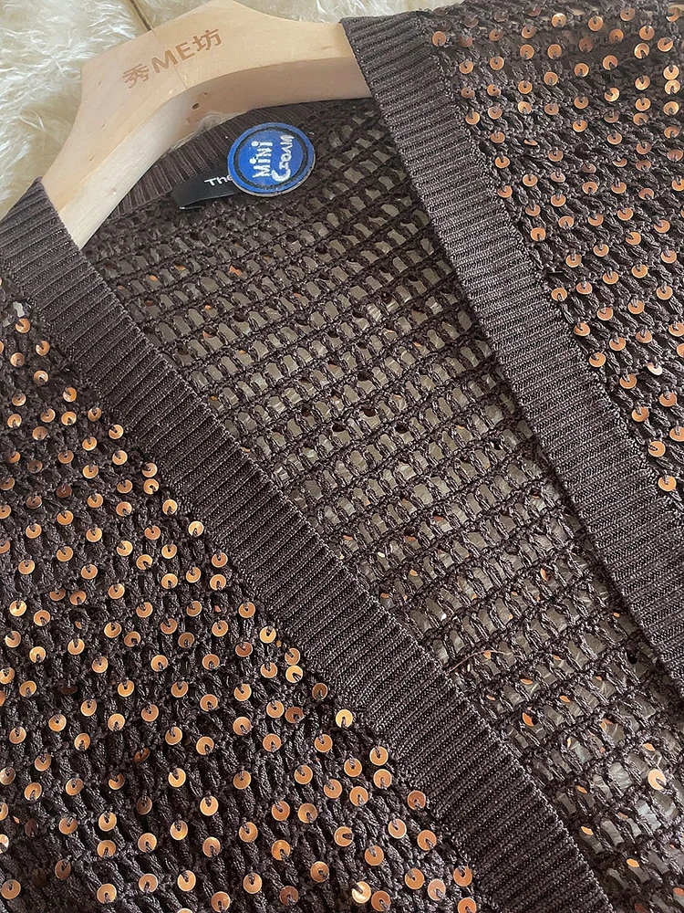 Seda ort sve aberto cardigan feminino início do outono awl me oco lantejoulas roupas de proteção solar rua sle