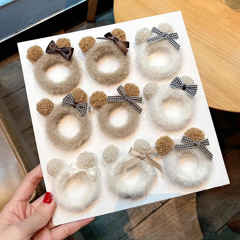 

One Piece Teddy Fur Ball Towel Hair Tie Korean Style Bowknot Plush Hair Band Hair Elastic Hair Accessory
