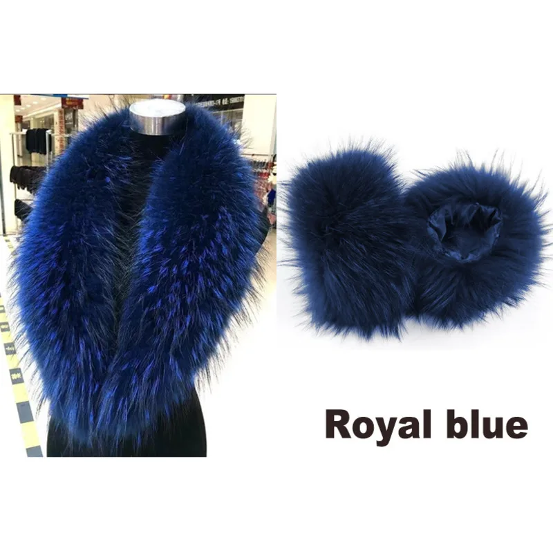 Women\'s Real Raccoon Fur Collar And Cuff Winter Thick Neck Keep Warm Shawl Fashion Luxury Coat Decorate Scarves Accessories