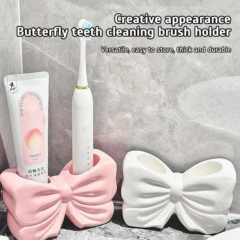 The bow toothbrush holder ceramic toothbrush holder is delicate and cute, and the vanity room sink is easy to clean