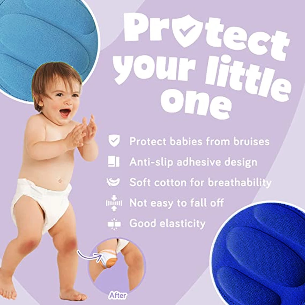 1Pair Baby Knee Pads for Crawling, Adjustable Safety Crawling Kneepad Cushion Infant Toddlers Leg Warmer Knee Support Protector