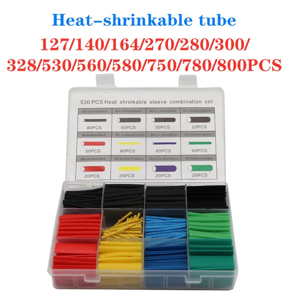 127-800pcs Heat Shrink Tube Thermoresistant Heat-shrink Tubing Wrapping Kit Electrical Connection Wire Cable Insulation Sleeving