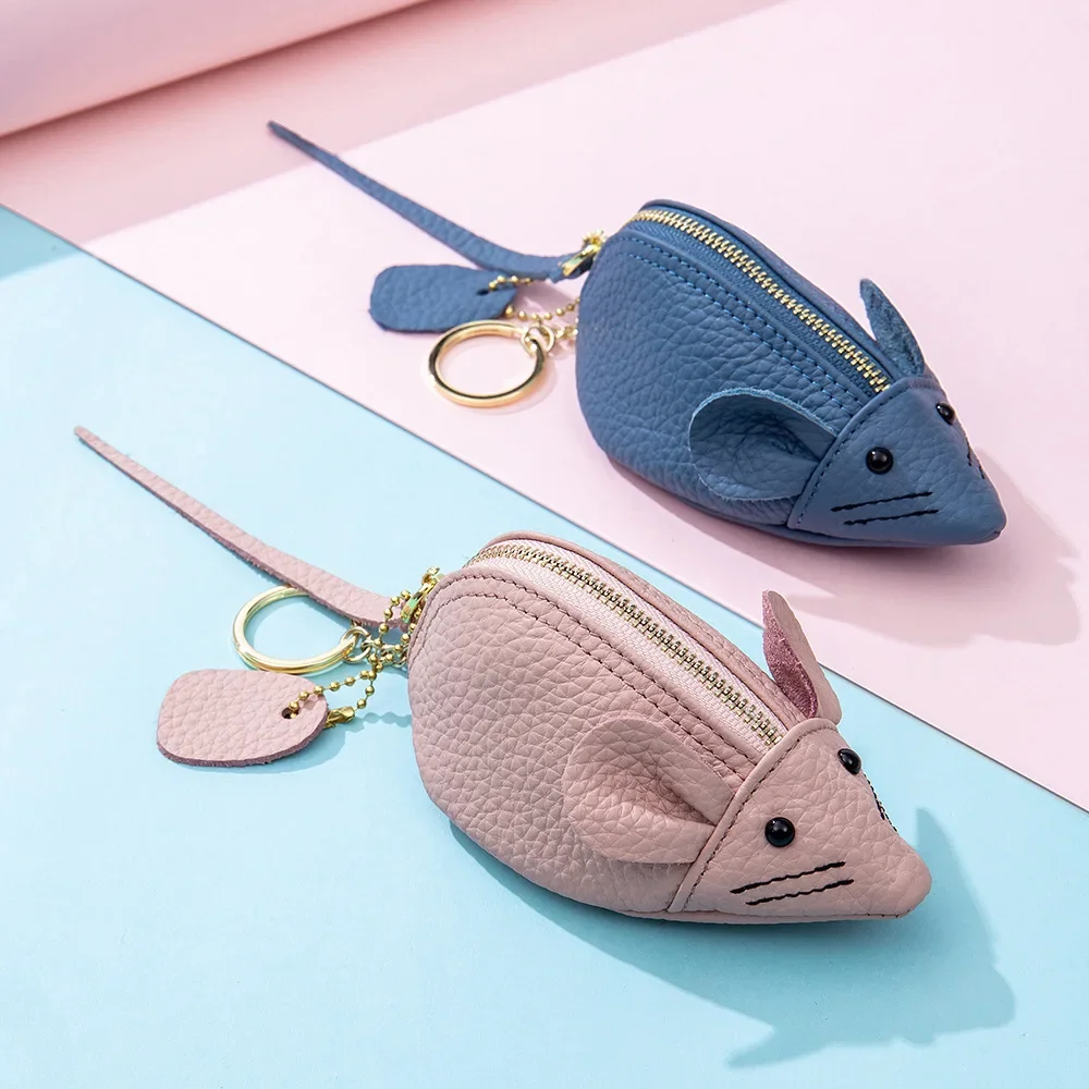 Leather Mini Coin Purses Girl Bag Pendant Vivid Cute Mouse Shape Change Wallet Keyring Coin Pouch Bag Clutch Lady Lipstick Bags