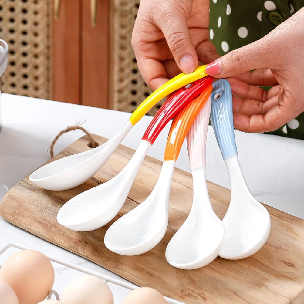 

6Pcs Ceramic Soup Spoon Set Premium Small Spoon Bulk Tableware for Home Restaurant Use Spoons Soup Spoons Ceramic Tablespoon