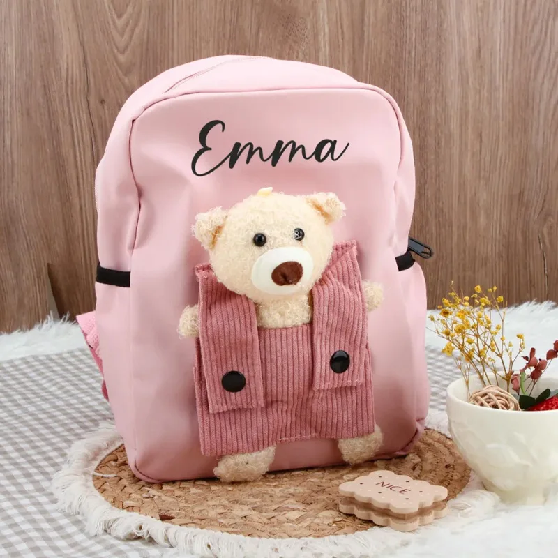 Personalized Custom Cartoon Teddy Bear Backpack,New Nylon Kindergarten Backpack,Embroidered Unique School Start Gift