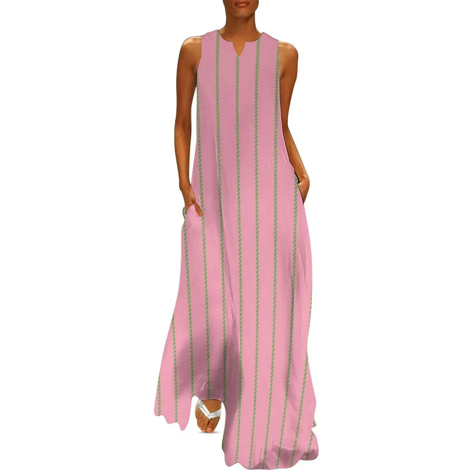 Pink and Green Chalk aka Pinstripe Pattern Long Dress Dresses Long dresses evening dress woman