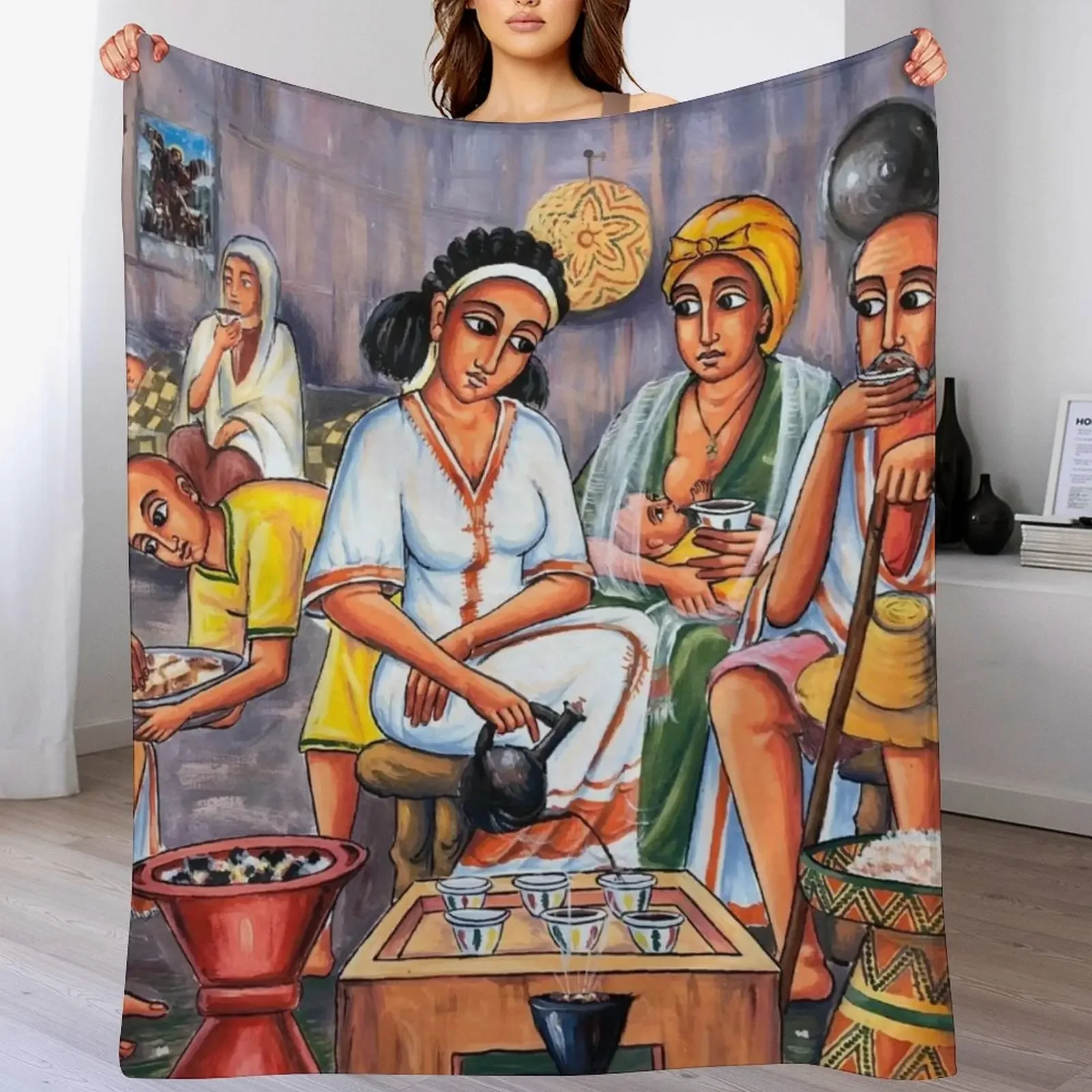 

Ethiopian coffee ceremony Throw Blanket Decorative Throw Bed linens Plaid Designers Blankets