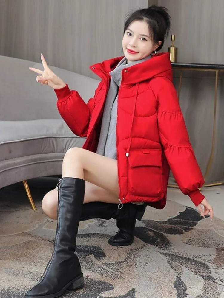 

Тяжелое зимнее пальто для женщин, 2025 г., свободная короткая хлопковая куртка в корейском стиле, теплая уютная студенческая мода