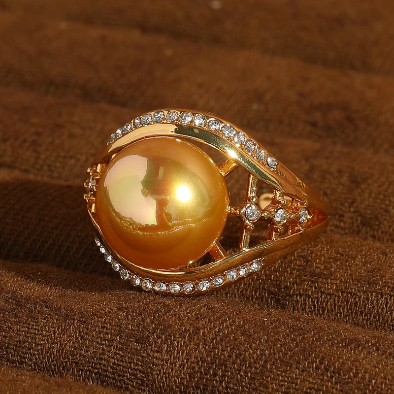 

﻿ Vintage Gold Color Pearl Wedding Rings Rhinestone For Women Engagement Accessories Open Luxury Quality Jewelry 2025 Trends