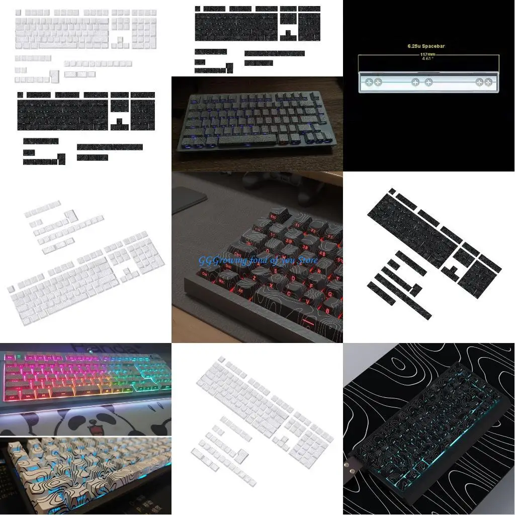 

H9EB Backlight Keycap Set with Line Engravings Standard for Game Mechanical Keyboards Keycaps 136pcs