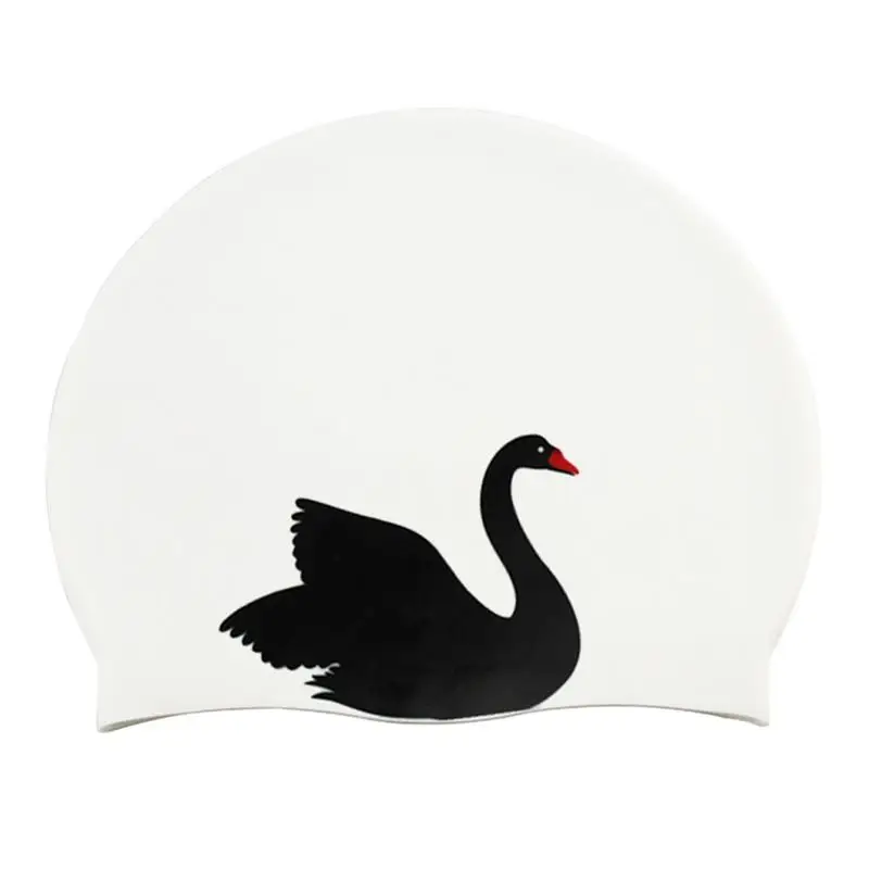 

Adult Swimming Hat Large Swan Cartoon Pattern Swim Hat White And Black High Elasticity Swim Hat Flexible Silicone Bathing Hat