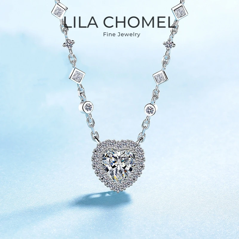 Lover Valentines Day 18K White Gold Women Wedding Necklaces 2CT Moissanite Diamond Girl Friend Birthday Gift PT950 Heart Pendant