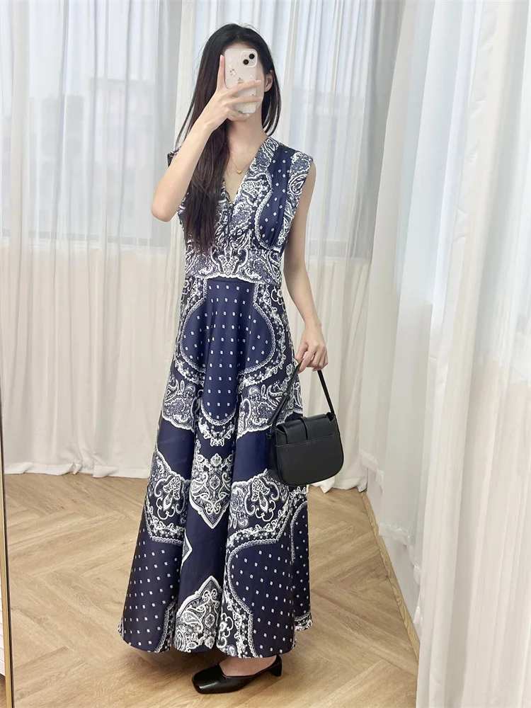 

Ele винтажное длинное платье с принтом V-Ne, женское платье-платье, роскошное повседневное летнее платье трапециевидной формы с силуэтом