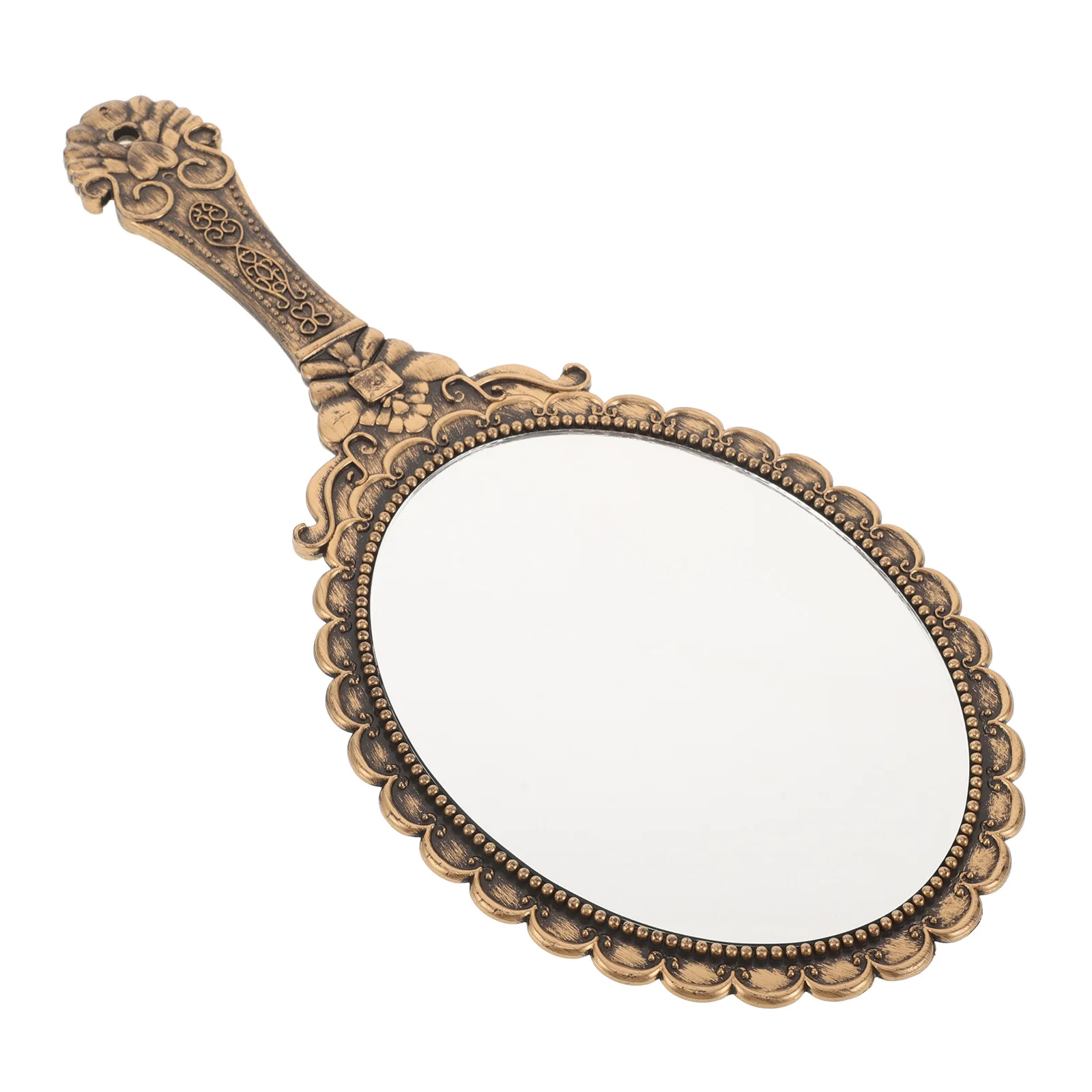 

Vintage Handheld Makeup Metal Gold Small Portable Embossed Floral Decor Travel Office Outdoor Use Dentist Eyebrow