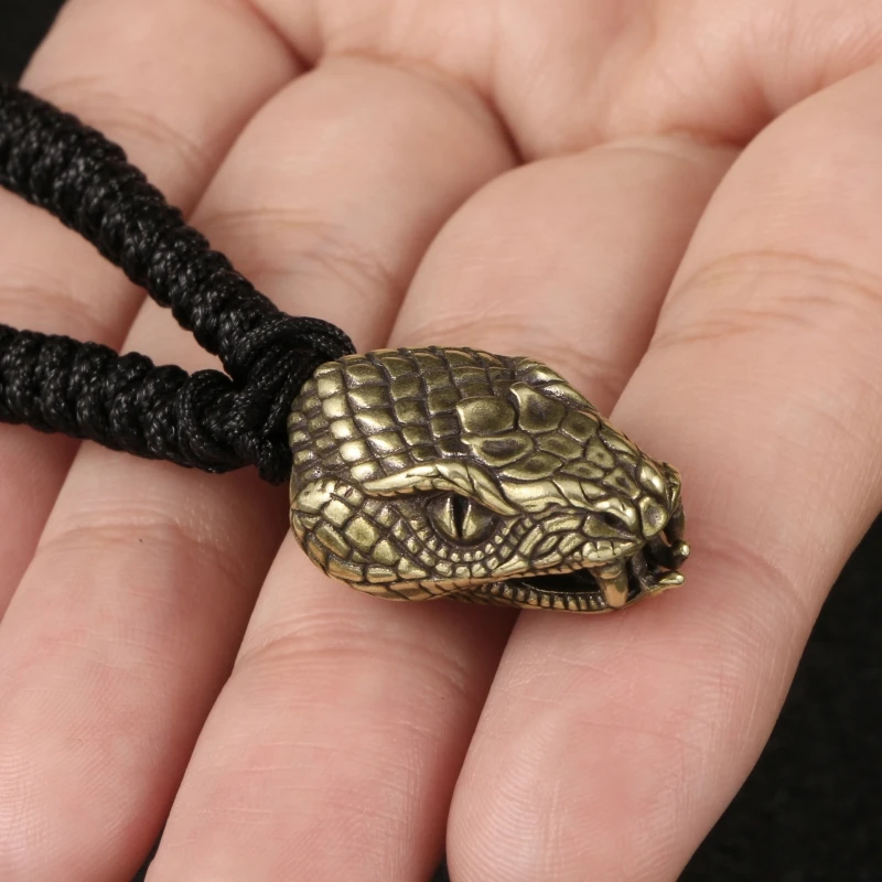 Retro Creative Domineering Snake Head Brass Keychain Pendant