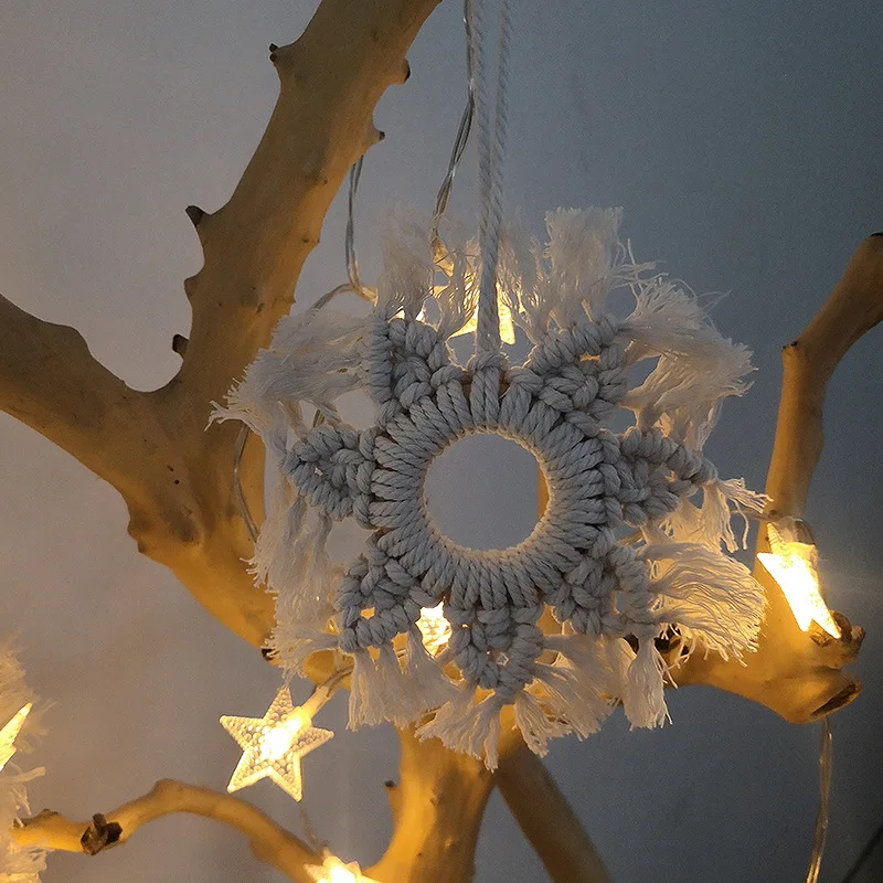 Ins Nordic Style Hand Woven Cotton Star Wall Hanging Christmas Decor Ornament Home Wall Art Xmas Gift - view 3