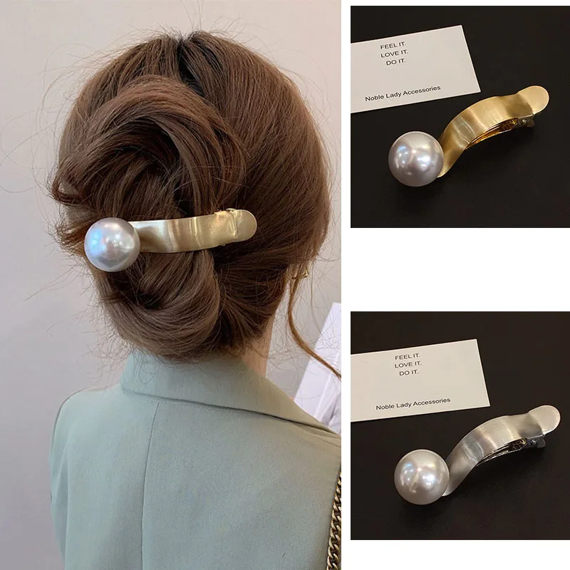 Moda metalowa perłowa spinka do włosów Temperament kaczy dziób uchwyt klip szpilka narzędzia do stylizacji włosów kobiety dziewczęta akcesoria do włosów Barrette