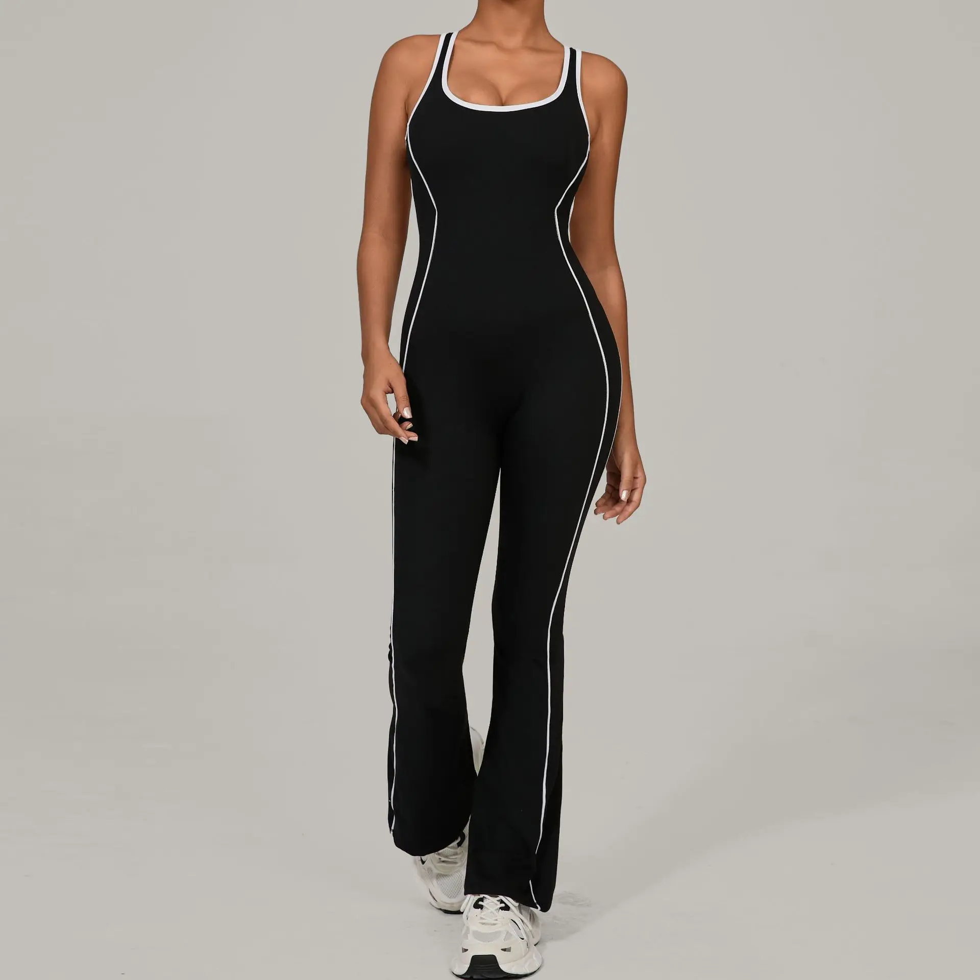 

Yoga Jumpsuit Sports Fitness Hip Lifting Pleating Beautiful Back One-piece Micro Flared Workout Clothing Gym Bodysuit for Women