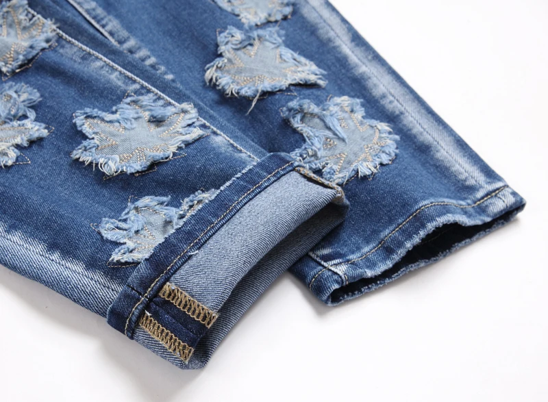 Men's Jeans High Quality Retro Personalized Maple Patch Splicing Slim Hip Hop D2 Denim Pants