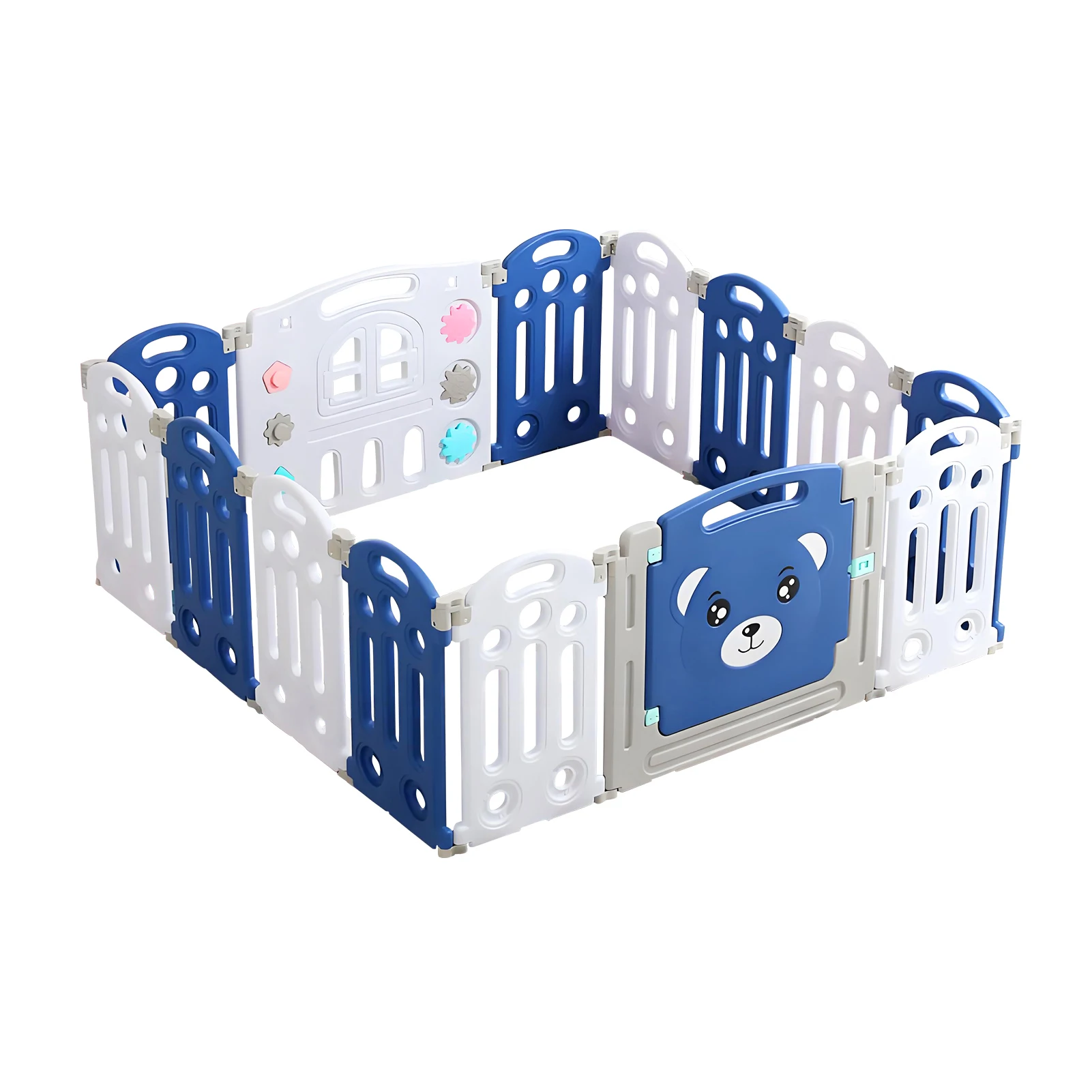 Parque infantil para bebés Corralito gris claro para parque infantil con anillo de tracción, barrera de seguridad para niños, valla, caja de bolas, parque infantil