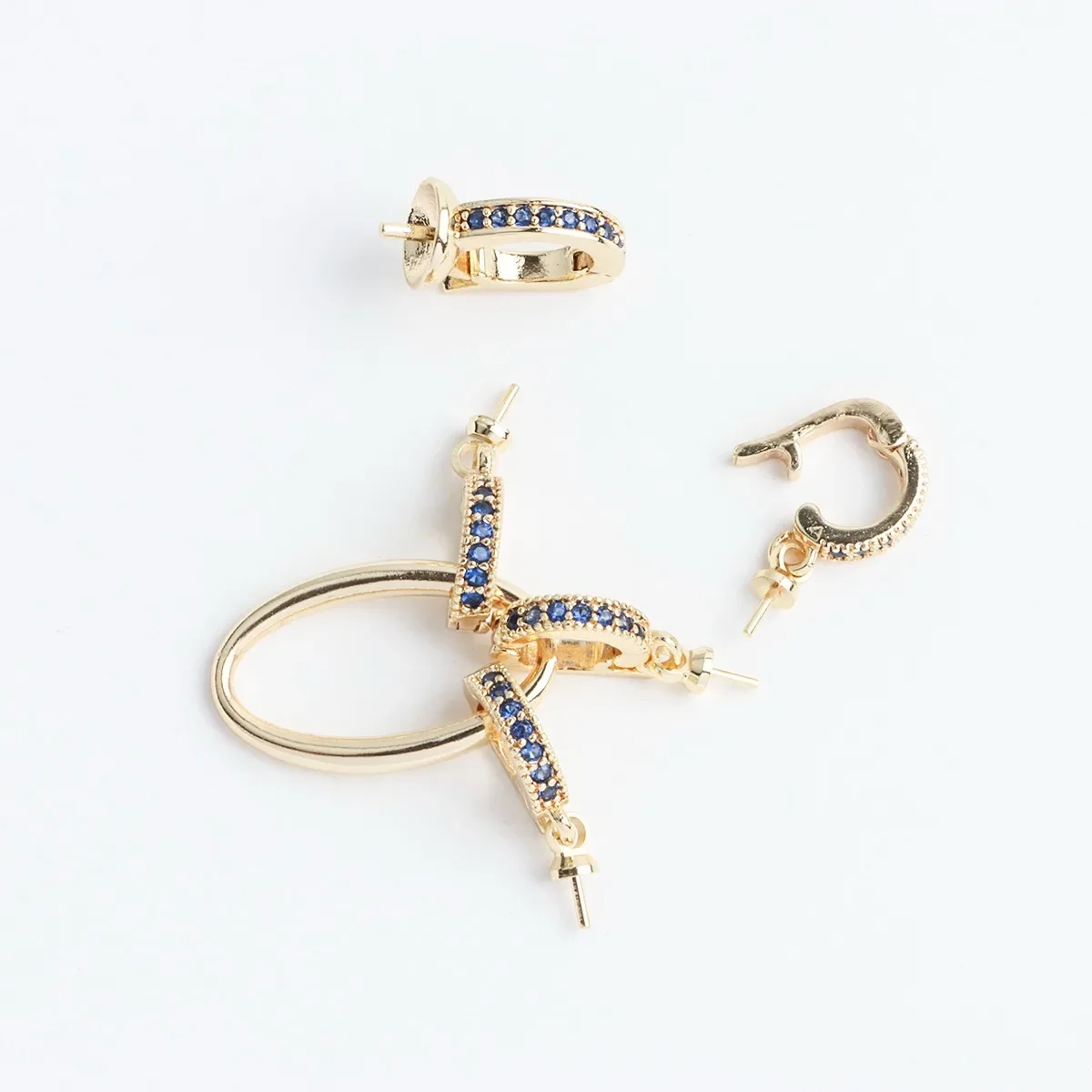 18K 진짜 금 도금 블루 다이아몬드 오벌 다용도 버클, 목걸이 팔찌 유니버설 버클 DIY 주얼리 액세서리