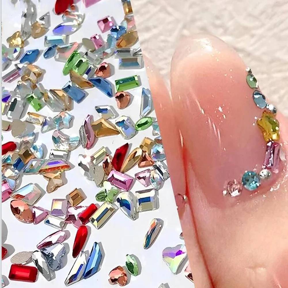 100 pçs aleatório prego strass mini cristal ab prata mix flatback vidro pedras de unhas gemas para unhas 3d diy manicure decorações