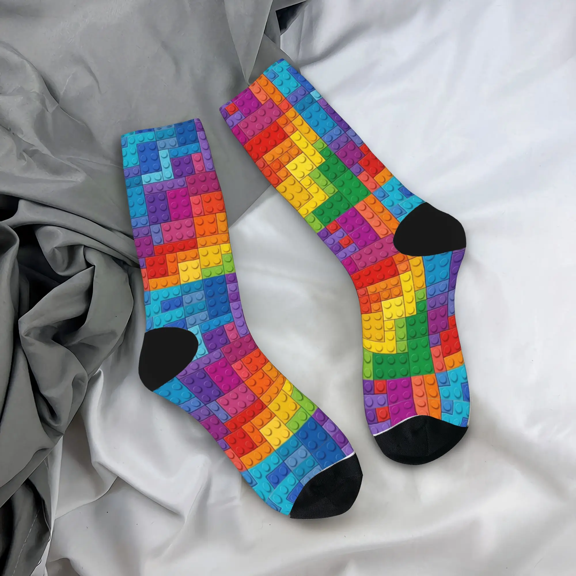 Building Blocks Construction Time Color Mix Stockings Men Socks High Quality Casual Socks Autumn Running Sports Graphic Socks