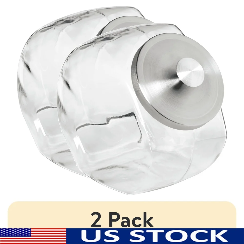 

2 Pack Silver Glass Candy Jars with Chrome Lids 1 Gallon Food Storage Containers Dishwasher Safe Wide Mouth Design Snacks