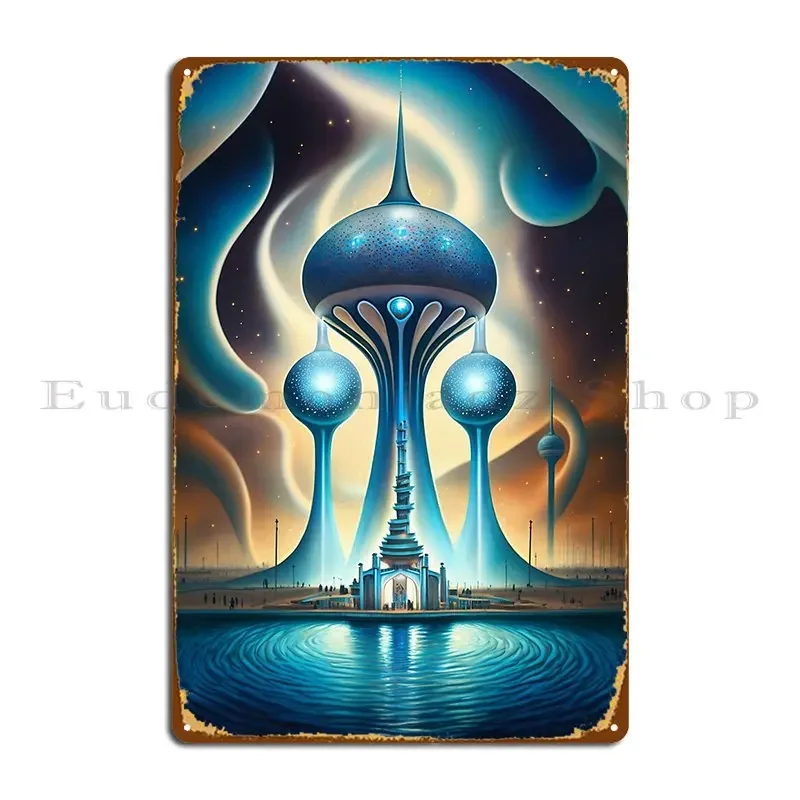 Póster de placa de Metal con vistas de la ciudad de Kuwait, un recorrido del horizonte y más allá, Mural de pared de garaje, crear placas, cartel de estaño de diseñador