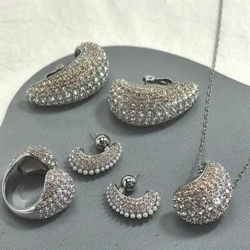 2025 오리지널 고급 주얼리 세트, 럭셔리 핑크 그린 샤이닝 오스트리아 크리스탈 패션, 여성 파티 팔찌 귀걸이 반지, 신제품