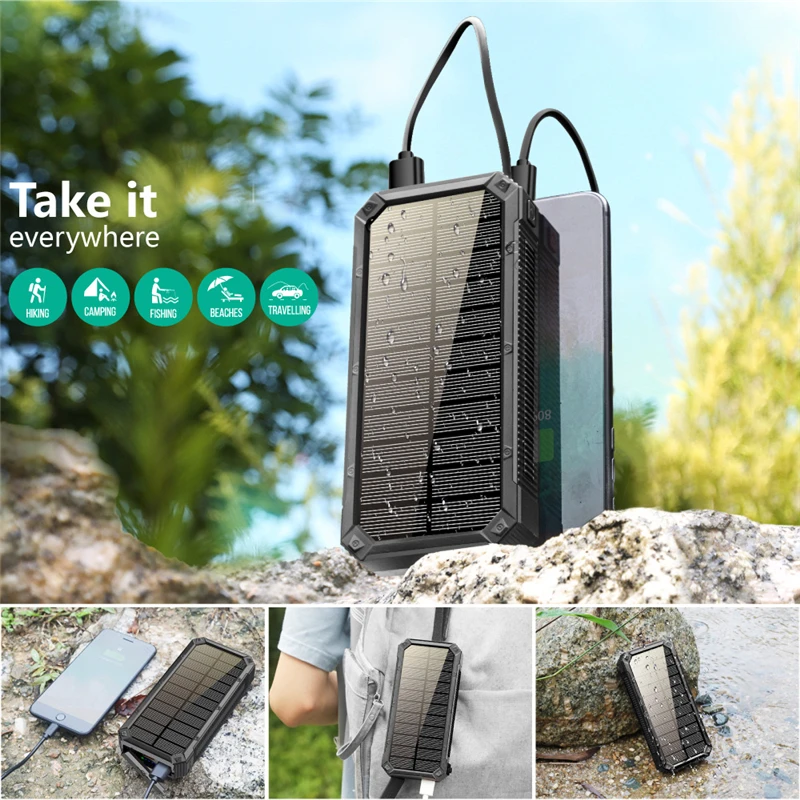 Solar Power Bank 30000mAh Portable Solar Charger Powerbank for iPhone 14 Xiaomi Samsung Fast Charge Poverbank with Camping Light