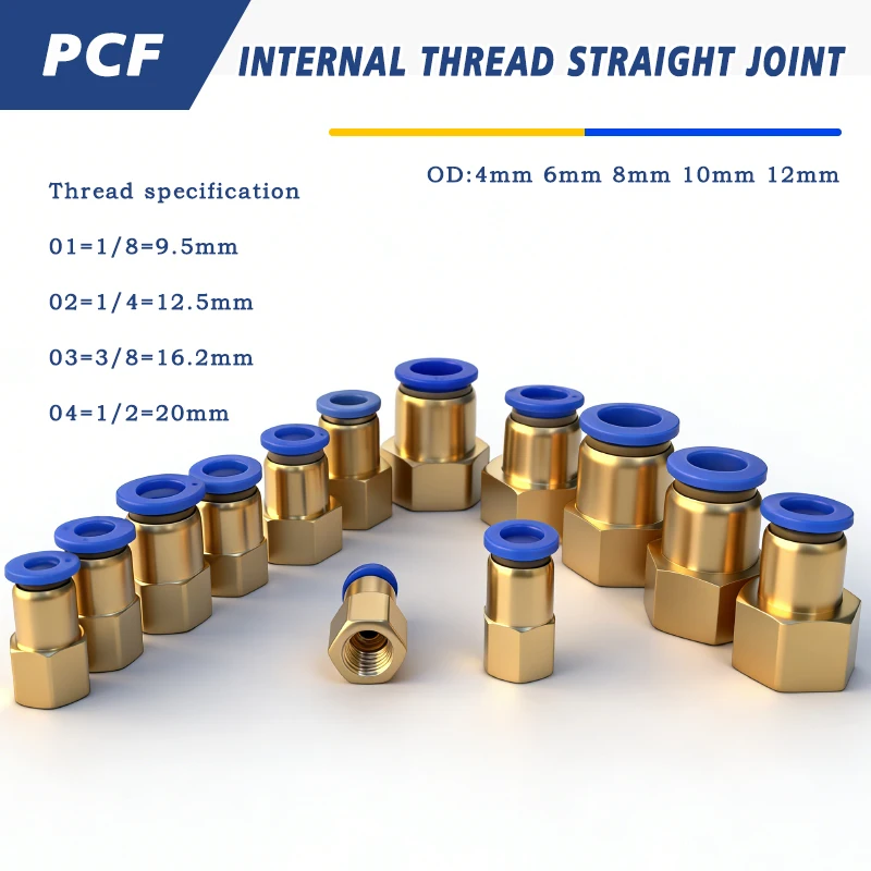 1/2/5pcs PCF type OD 4MM 6MM 8MM 10MM 12MM Thread1/8'' 1/4'' 3/8'' 1/2'' Pneumatic Connectors Female Straight One-touch Fittings