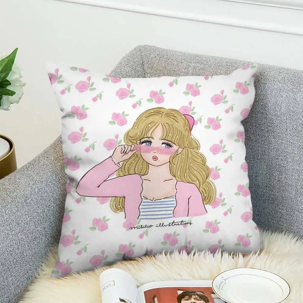 

Cute Mikko Illustrations Pillow Case Double-Sided Printing Cushion Cover 45x45 Decorative Cushions Sofa Home Decor Soft Pillowca