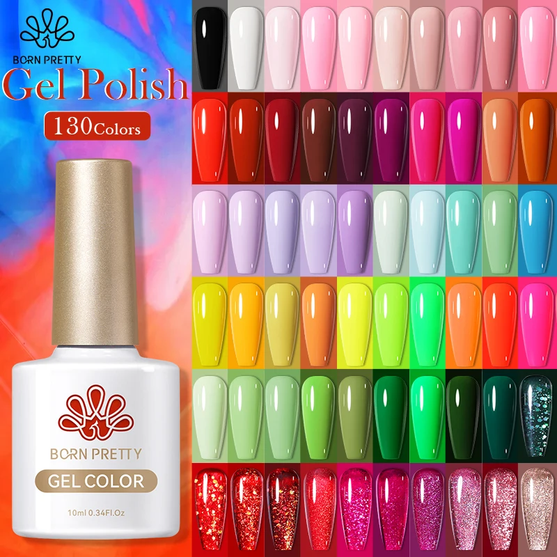 

BORN PRETTY 10ml Gel Nail Polish Gel 130 Colors Semi Permanent Solid Nail Gel Varnish Soak Off UV Gel for Base Top Coat