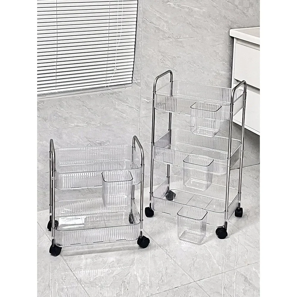 

Storage Rack Acrylic Snack Cart with Universal Wheels Floor Dormitory Bookshelf Bathroom Cosmetics Organizer Kitchen Accessories