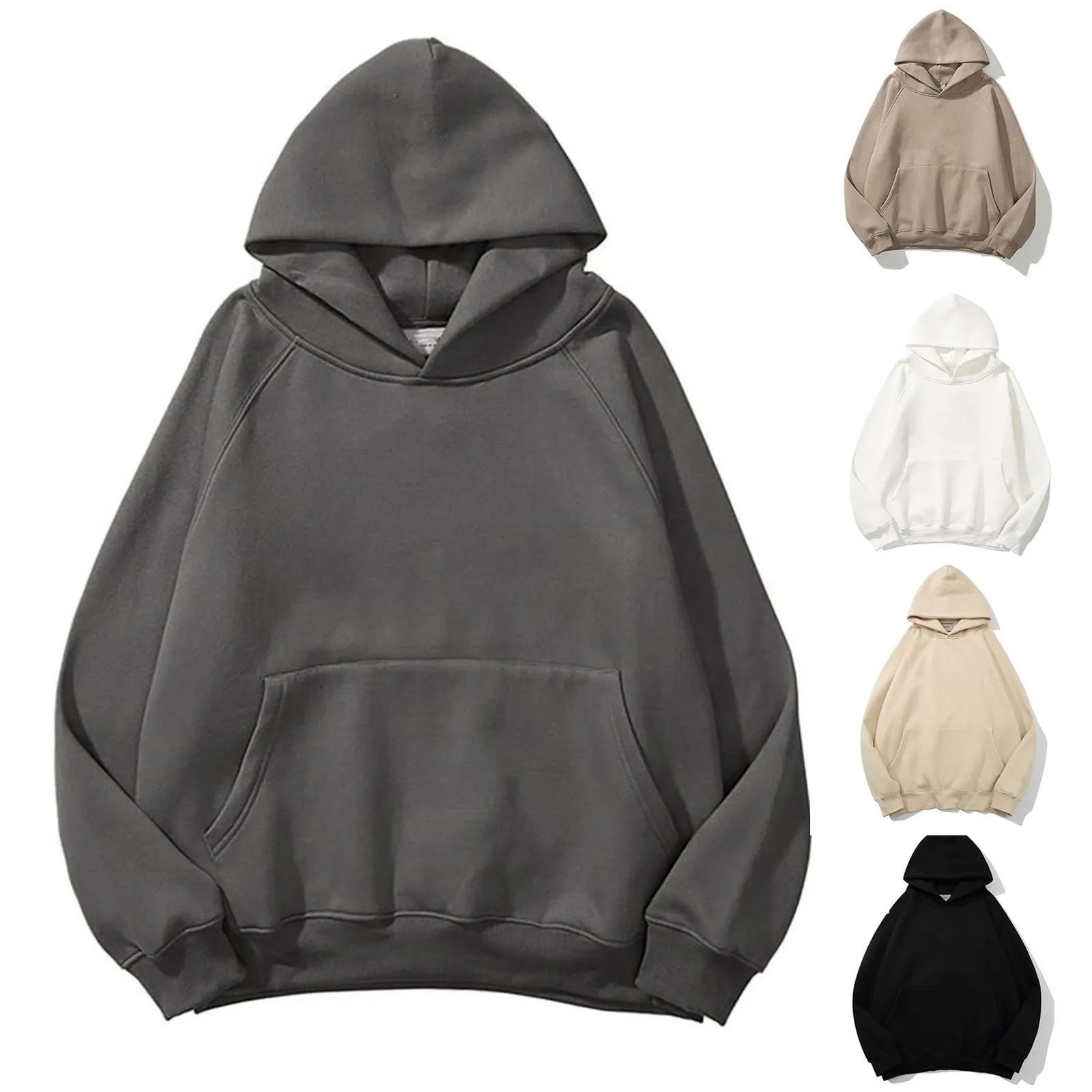 Women Oversized Hoodies Solid Basic Fleece Warm Solid Color Loose Sweatshirts Long Sleeve Pockets Drop Shoulder Pullovers Hoodie