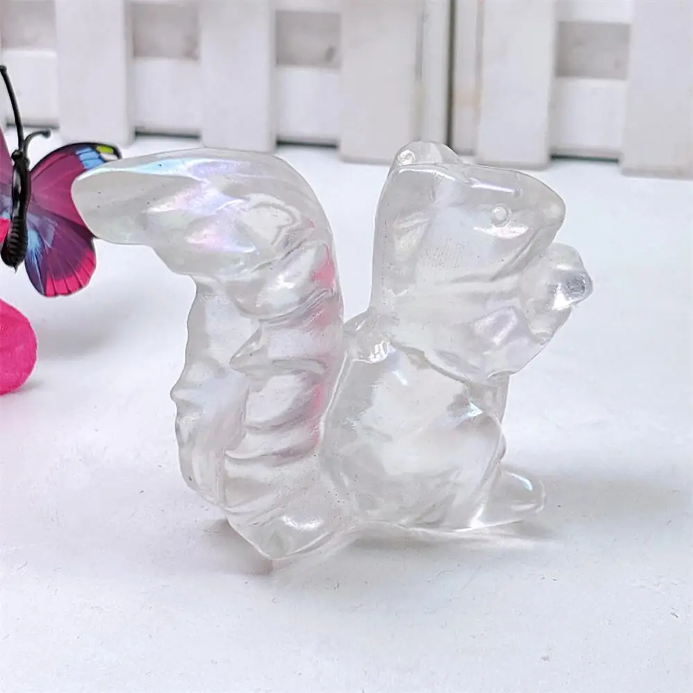 Clear Quartz Squirrel Carving Polished Healing Crystal Home Decor Animal Craft Gift for Peace And Harmony